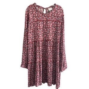 Knox Rose Floral Long Sleeve Tiered Dress Size XL Boho Peasant Cottagecore